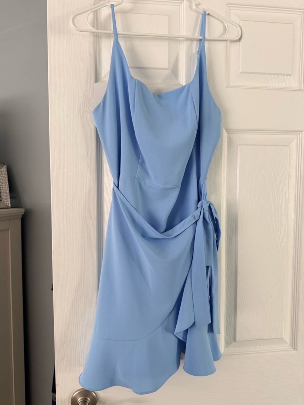 Sky Blue Cowl Slip Mini Dress with Side Tie